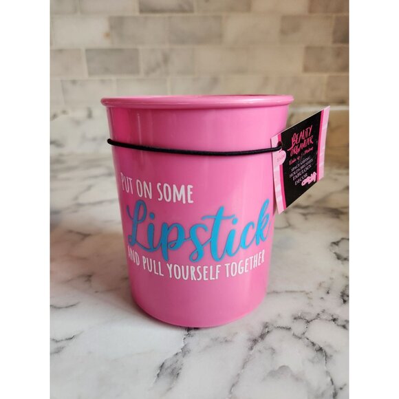 Pink Beauty Organizer With "Put On Some Lipstick & Pull Yourself Together" Quote - Picture 1 of 3